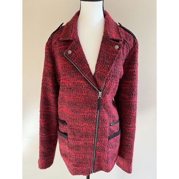 Lucky Brand red and black tweed jacket with asymmetrical zip closure. Size XL. - Picture 2 of 12
